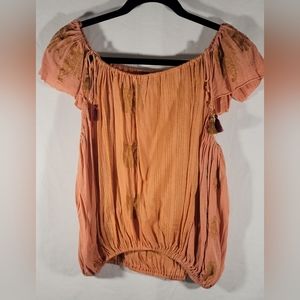 Free People peach Pukka Tassel shirt size small